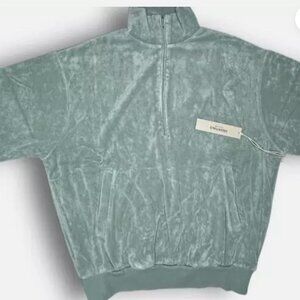 Essentials Fear of God - Half Zip Velour Short Sleeve Swtshirt -sycamore- Medium